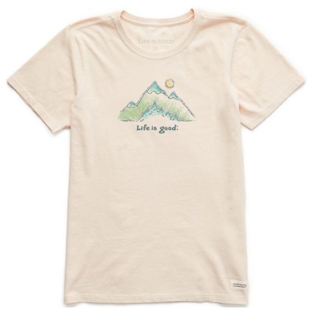 Life Is Good Small SM Women's Pencily Green Mountains Crusher Tee T-Shirt Putty